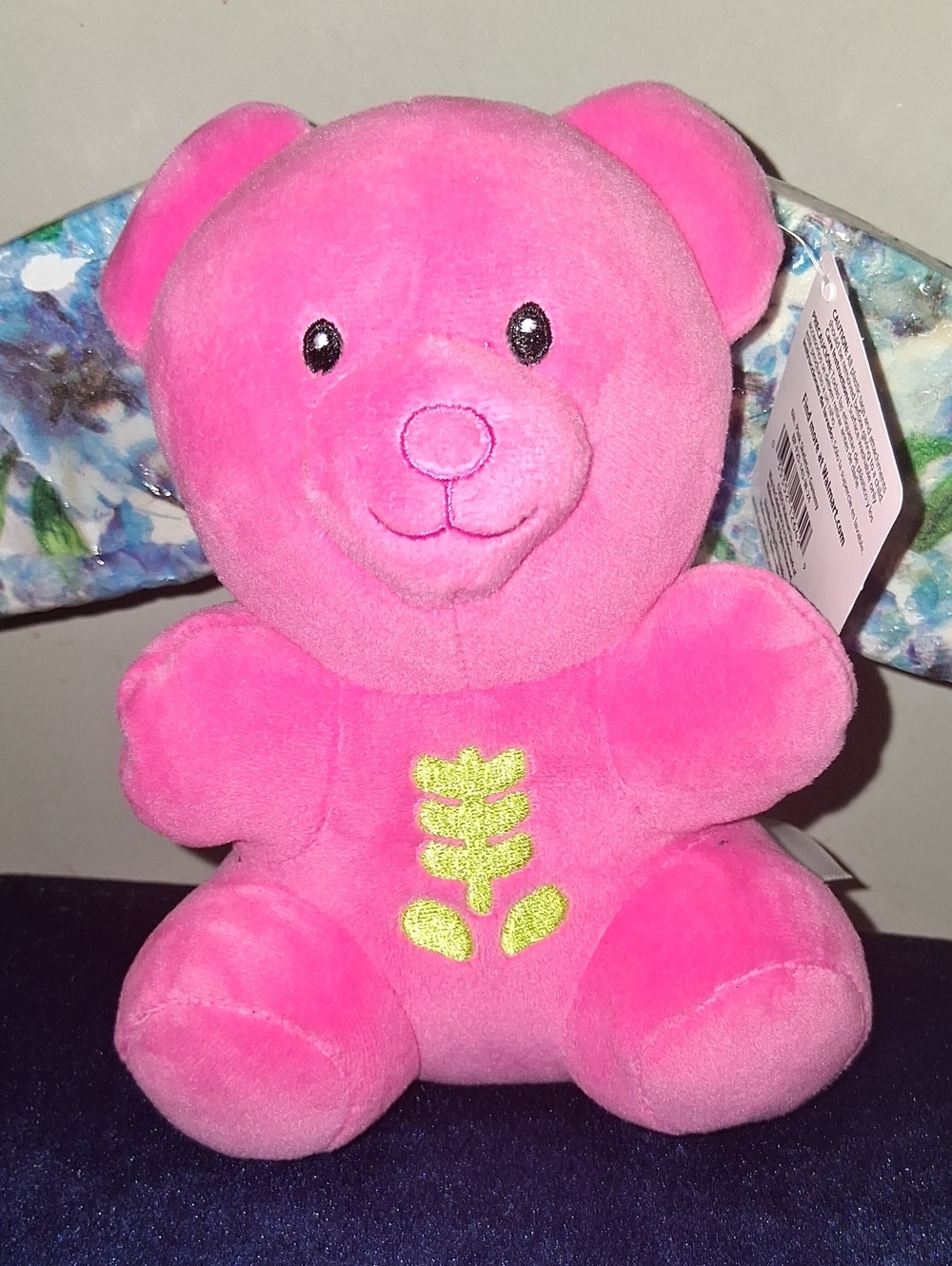 Plush Pink Teddy Bear with Floral Embroidered Accent - Kids Stuffed Animal
